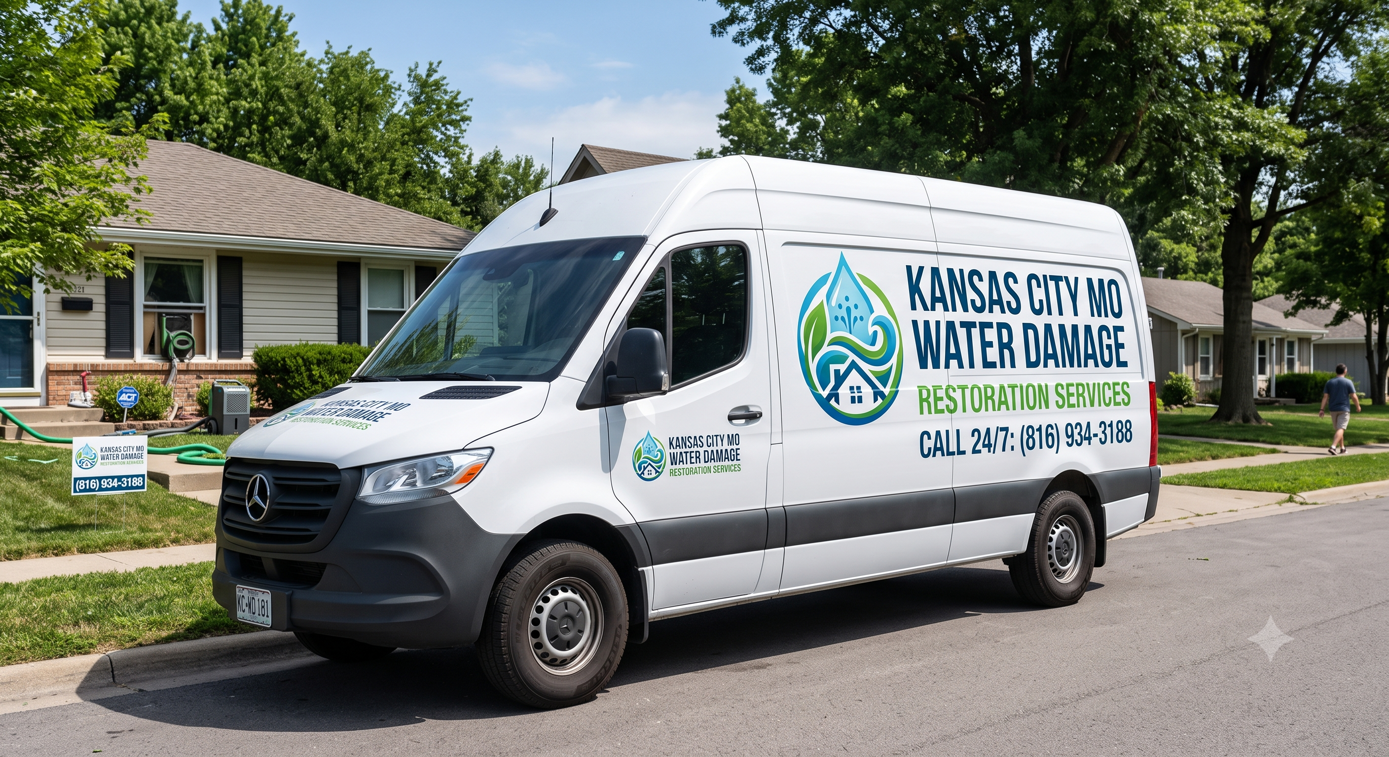 Kansas City MO Water Damage Restoration service van on location